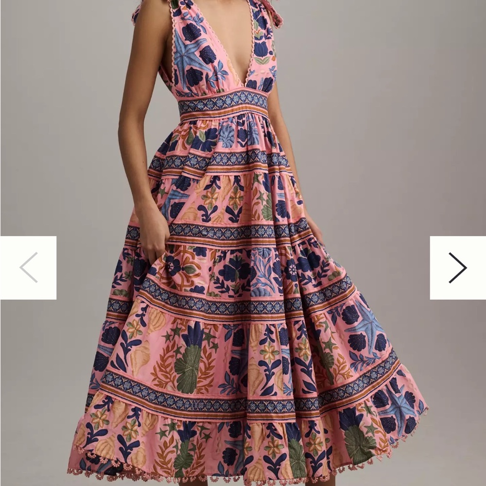Farm Rio Seashell Tapestry Pink Midi Dress
